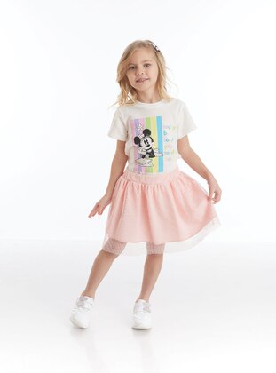 Printed - Crew neck - Unlined - Ecru - Cotton - Girls` Suit - Minnie Mouse