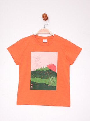 Printed - Crew neck - Unlined - Orange - Boys` T-Shirt - Panolino
