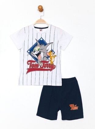 Printed - Crew neck - Unlined - White - Boys` Suit - Tom & Jerry