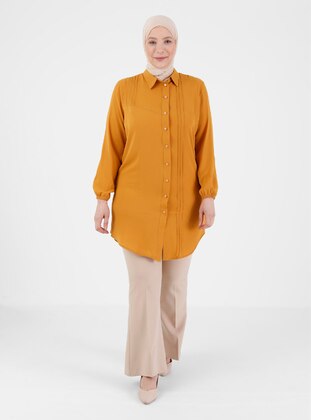 Mustard - Point Collar - Plus Size Tunic - GELİNCE