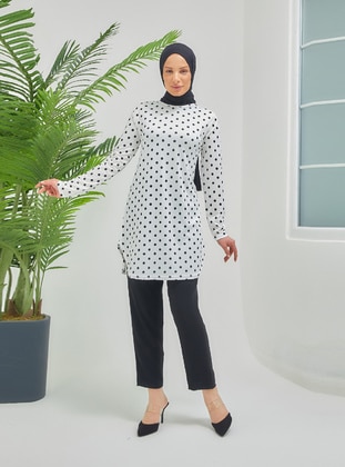 Polka Dot Patterned Tunic Black And White