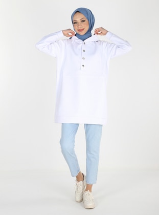 White - Cotton - Sweat-shirt - PLİSTRE