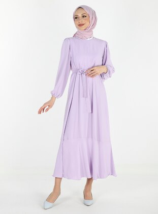 Lilac - Crew neck - Unlined - Modest Dress - PLİSTRE