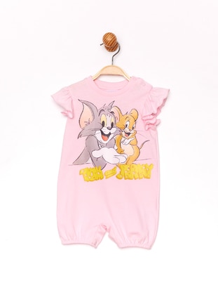 Printed - Crew neck - Pink - Baby Sleepsuit - Tom & Jerry