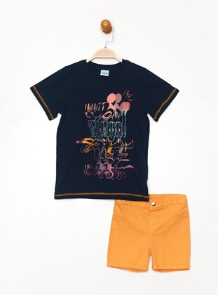 Printed - Crew neck - Navy Blue - Boys` Suit - MICKEY MOUSE