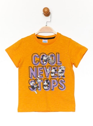 Printed - Crew neck - Orange - Boys` T-Shirt - MICKEY MOUSE
