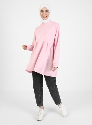 Hooded Long Sweatshirt Pink
