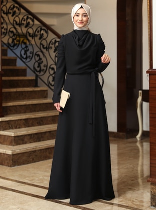 Kardelen Hijab Evening Dress Black