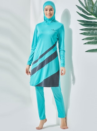 Mint - Multi - Fully Lined - Full Coverage Swimsuit Burkini - Allsea