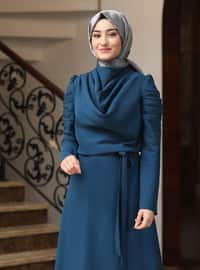 Kardelen Hijab Evening Dress Petrol Blue