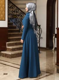 Kardelen Hijab Evening Dress Petrol Blue
