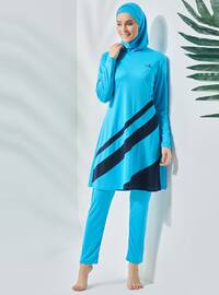 Turquoise - Multi - Fully Lined - Full Coverage Swimsuit Burkini