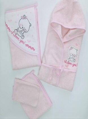Pink - Cotton - Child Towel & Bathrobe - MİNİPUFF BABY