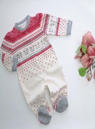 Printed - Crew neck - Unlined - Multi - Cotton - Baby Sleepsuit - MİNİPUFF BABY