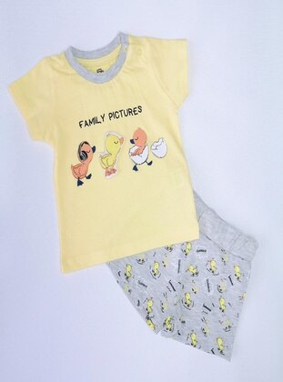 Printed - Crew neck - Unlined - Yellow - Cotton - Baby Suit - MİNİPUFF BABY