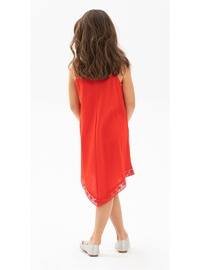 Red - Unlined - Cotton - Girls` Dress
