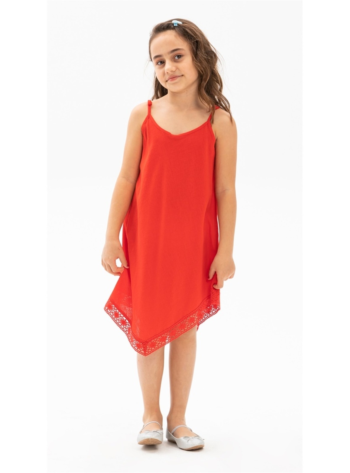 Red - Unlined - Cotton - Girls` Dress