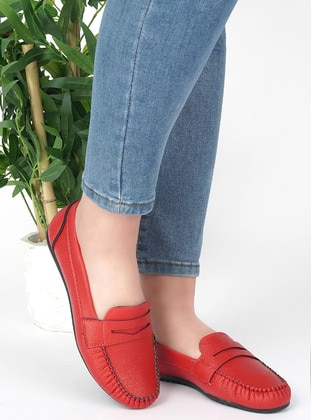 Red - Flat - Flat Shoes  - Aska Shoes