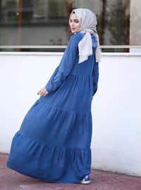 Hooded Tencell Fabric Modest Dress Dark Blue