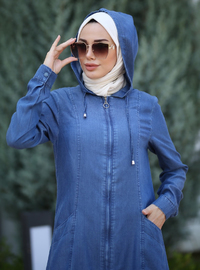 Hooded Denim Abaya Dark Blue