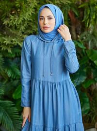 Hooded Tencell Fabric Dress Blue