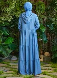 Hooded Tencell Fabric Dress Blue