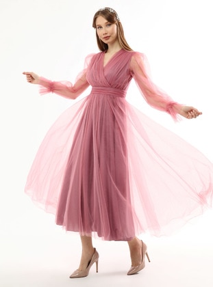 Fully Lined - Pink - Double-Breasted - Evening Dresses - Asee`s
