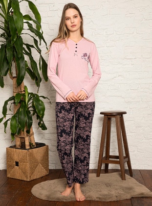 Lilac - Crew neck - Multi - Pyjama Set - Fawn