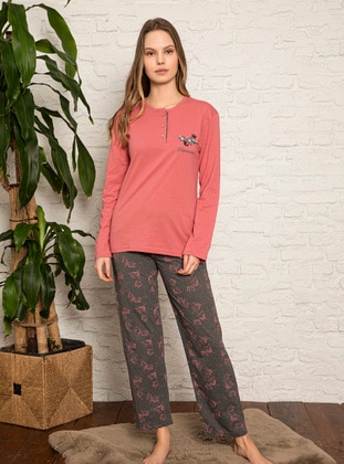 Rose - Crew neck - Multi - Pyjama Set - Fawn