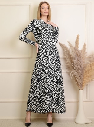 - Zebra - Point Collar - Unlined - Cotton - Modest Dress - Pinkmark