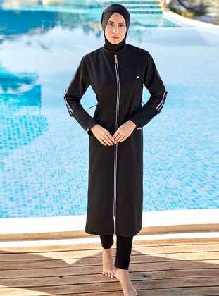 Black - Full Coverage Swimsuit Burkini - Adasea