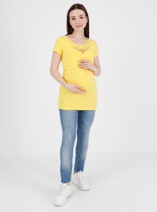 Yellow - Crew neck - Maternity Tunic / T-Shirt - Gaiamom