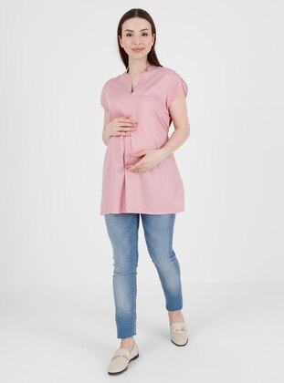 Pink - Crew neck - Maternity Blouses Shirts - Gaiamom