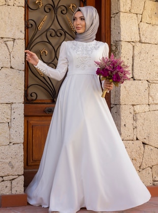 Mahperi Abiye Nikah Hijab Evening Dress White