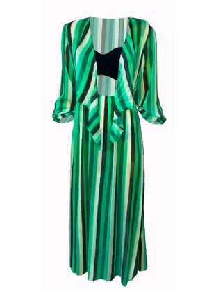 Unlined - Multi - Green - Beach Dress - Bolder Fashıon