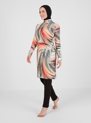 Multicolor Palm Print Lycra Burkini Full Covered Swimsuit Multicolor