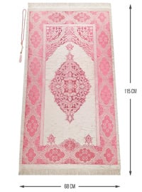 Luxury Light Color Ottoman Chenille Prayer Rug With A Rosary Tasbih Gift Fuchsia