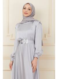 Gray - Unlined - Modest Evening Dress