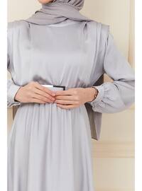 Gray - Unlined - Modest Evening Dress