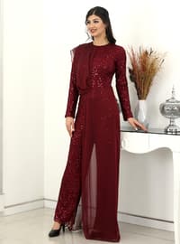 Fully Lined - Crew neck - Maroon - Evening Jumpsuits