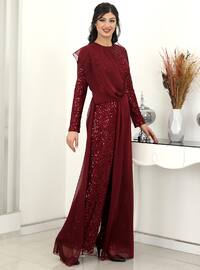 Fully Lined - Crew neck - Maroon - Evening Jumpsuits
