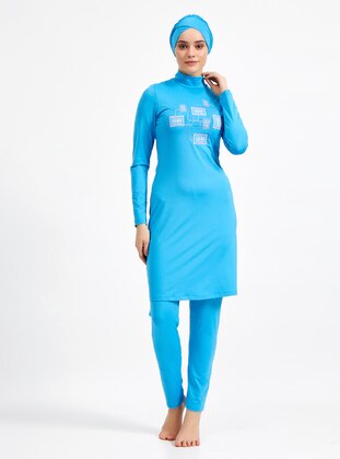 Turquoise - Multi - Fully Lined - Full Coverage Swimsuit Burkini - Maresiva