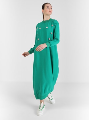 Green - Crew neck - Unlined - Modest Dress - LOREEN
