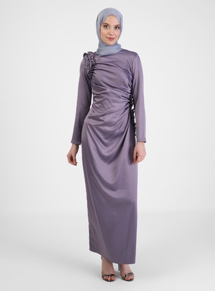 Lilac - Unlined - Crew neck - Modest Evening Dress - Puane