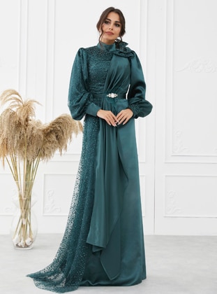 Emerald - Fully Lined - Crew neck - Modest Evening Dress - Gizem Kış