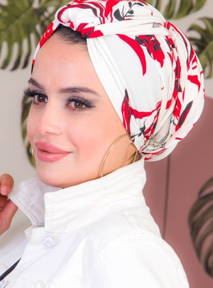 Crepe Wrap Shawl Undercap White Red Instant Scarf
