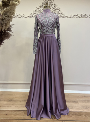 Lilac - Fully Lined - Crew neck - Modest Evening Dress - Gizem Kış