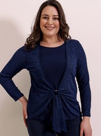 Silvery - Crew neck - Navy Blue - Plus Size Evening Blouses / Shirts