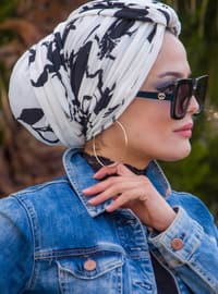 Crepe Wrap Shawl Undercap Black And White Instant Scarf