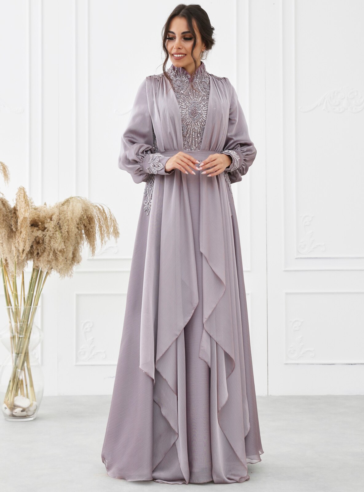 Lilac - Fully Lined - Crew neck - Modest Evening Dress